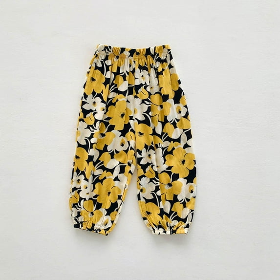 Tdoqot Girs Pants- Cotton Spring Clothes Baggy Kids Casual Pants Yellow Size 6-7Years