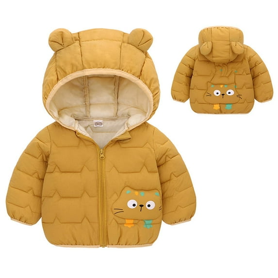 Tdoqot Jackets for Girls and Boys Quilted Jackets Soft Cute with Hood Zip up Fall Winter Clothes Kids Coats Yellow Size 2T