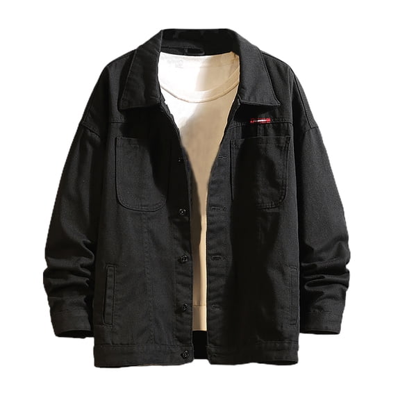 Tdoqot Jean Jackets for Men Loose Casual Button down Winter Coats for Men Black Size 4XL