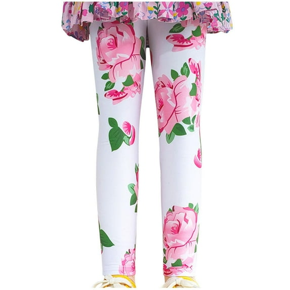 Tdoqot Little Girls Graphic Leggings- Active Cute Full-Length Casual Tight Pants Pink Size 5-6T
