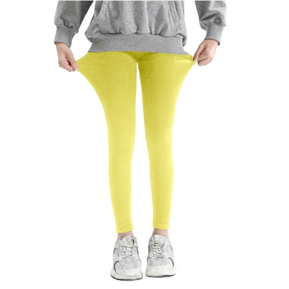 Tdoqot Little Girls Leggings- Soft Stretch Cotton Tight Dance Pants Yellow Size 10