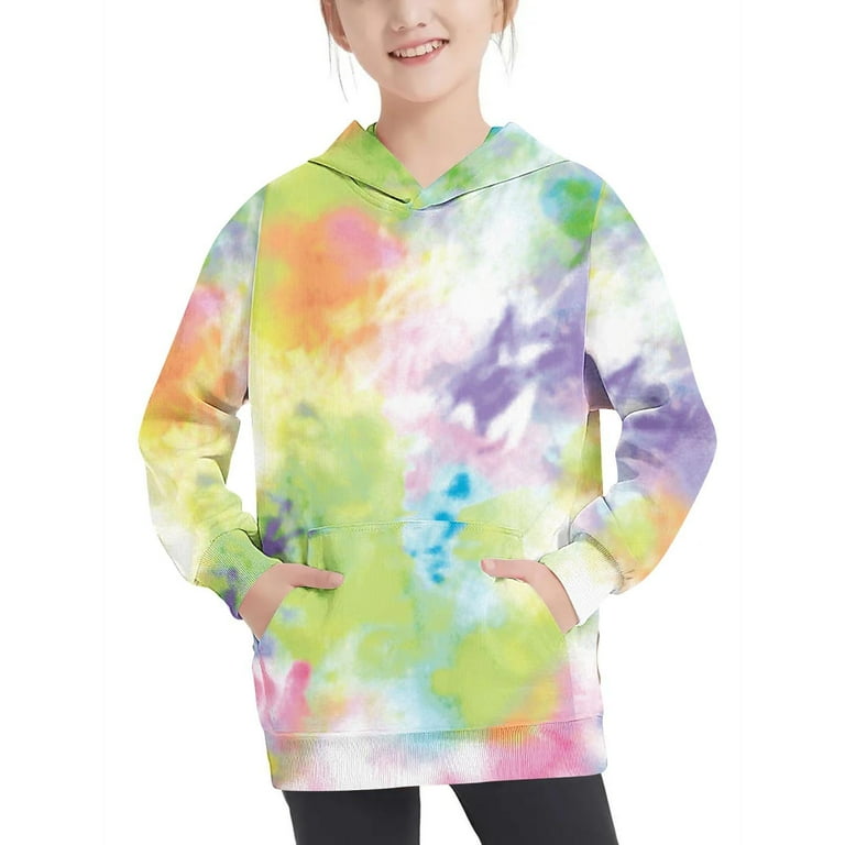Tdoqot Little Girls Tie Dye Hoodies Front Pockets Soft Long Sleeve Fashion Casual Sweatshirt Multicolor Size 11 12