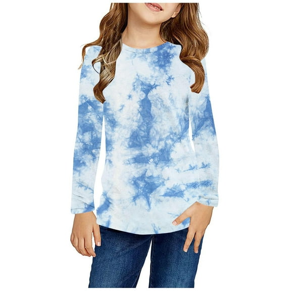 Tdoqot Little Girls Tie Dye T Shirts- Fashion Casual Long Sleeve Crewneck Kids Tops Multicolor Size 7-8 Years