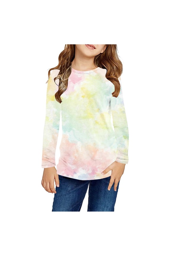 Little Girls Tie Dye T Shirts- Long Sleeve Crewneck Casual Fashion Kids Tops Multicolor Size 7-8 Years