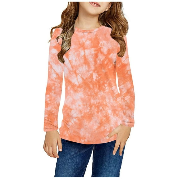 Tdoqot Little Girls Tie Dye T Shirts- Long Sleeve Crewneck Fashion Casual Kids Tops Multicolor Size 7-8 Years