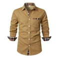 thumbnail image 1 of Tdoqot Long Sleeve Shirts for Men Button Down- Fashion Loose Crew Neck Casual Mens Blouse Khaki Size S, 1 of 1