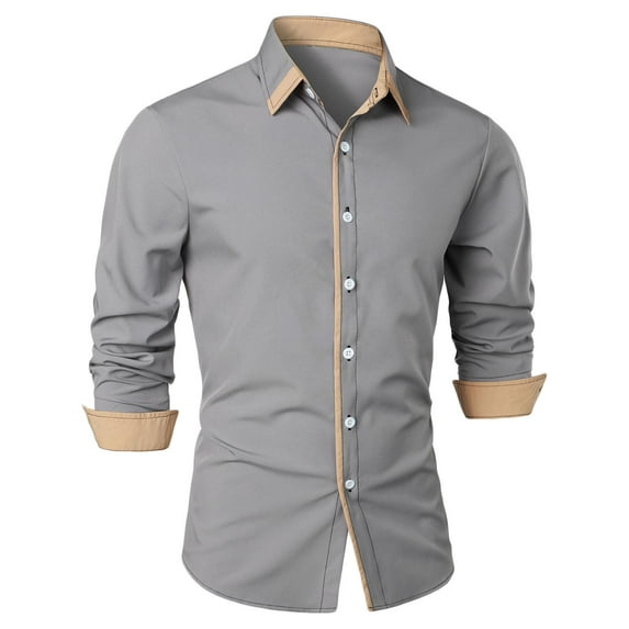 Tdoqot Long Sleeve Shirts for Men Button Down- Loose Casual Fashion Crew Neck Dress Shirts Gray Size L