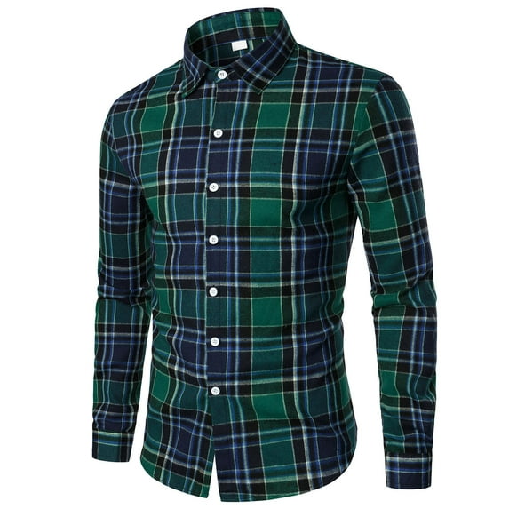 Tdoqot Long Sleeve Shirts for Men Button Down- Loose Casual Plaid Crew Neck Flannel Shirts Green Size S