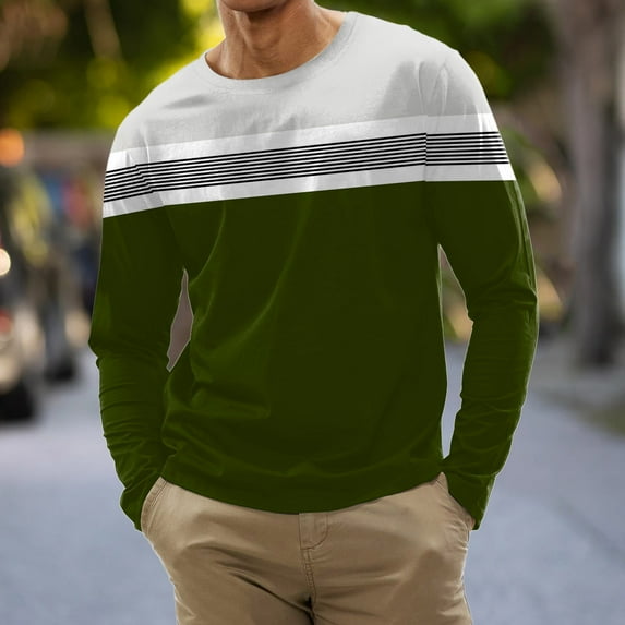 Tdoqot Long Sleeve Shirts for Men- Casual Loose Striped Crew Neck T Shirts Green Size L