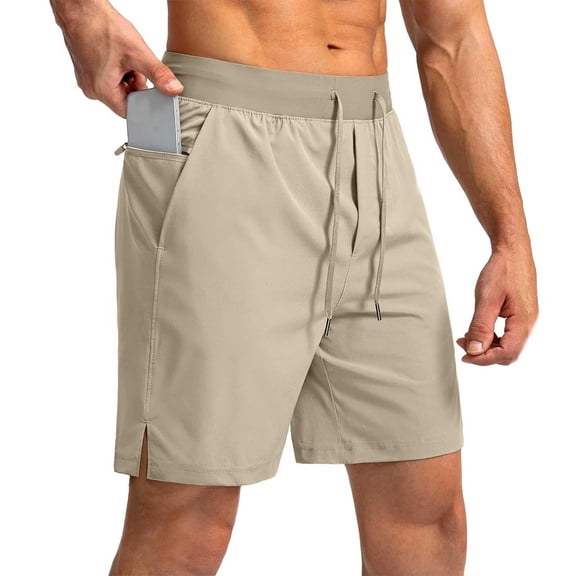 Tdoqot Men's Workout Shorts- Casual Elastic Waist Quick-Dry Summer Gym Running Shorts Khaki Size XL
