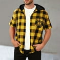 thumbnail image 1 of Tdoqot Mens Button Down Shirts With Hood- Casual Short Sleeve Fashion Summer Plaid Shirts Yellow Size M, 1 of 7