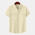 thumbnail image 1 of Tdoqot Mens Button Down Shirts with Pockets- Casual Breathable Cotton Linen Short Sleeve Summer Tops Beige Size L, 1 of 7