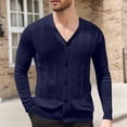 thumbnail image 1 of Tdoqot Mens Cardigan Sweaters- Winter V-Neck Button Down Casual Knit Texture Cardigans Navy Size XL, 1 of 7