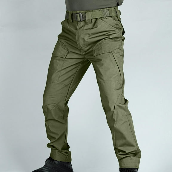 Tdoqot Mens Cargo Pants- Baggy Waterproof Casual Straight Leg Stretch Work Pants Army Green Size 34