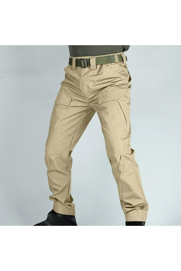 Mens Cargo Pants- Stretch Casual Baggy Waterproof Straight Leg Work Pants Khaki Size 34