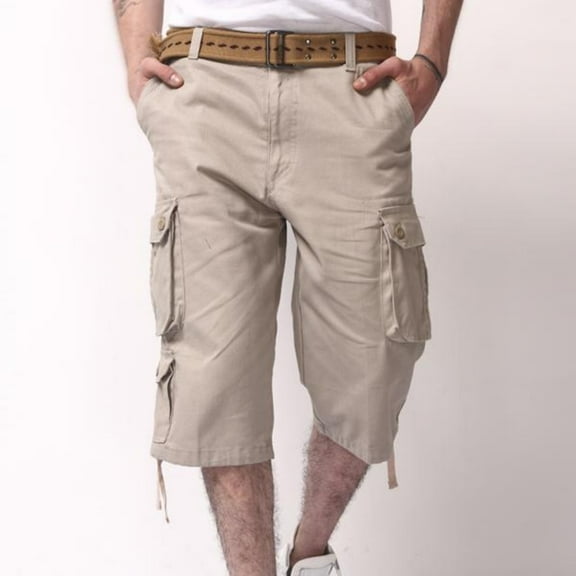Tdoqot Mens Cargo Shorts Below the Knee- Relaxed Fit Casual Midweight Wide Leg 100% Cotton Shorts Silver Size 32