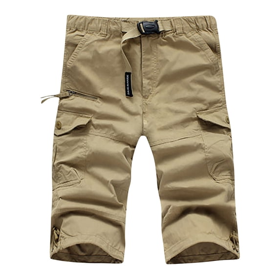 Tdoqot Mens Cargo Shorts- Cotton Fashion Stretch Summer Casual Mens Shorts Outdoor Khaki Size 33