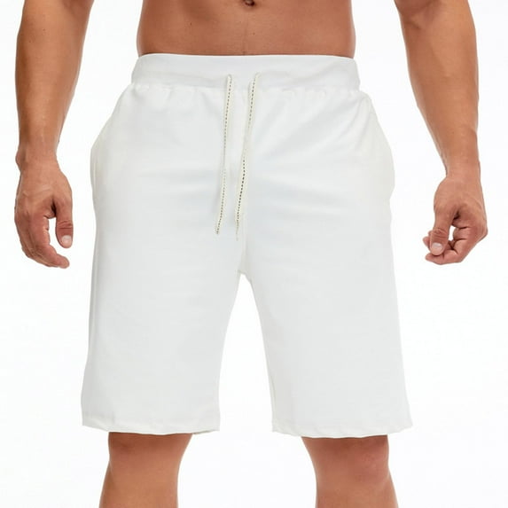 Tdoqot Mens Chino Shorts- Baggy Summer with Pockets Casual Mens Shorts Elastic Waist White Size 43
