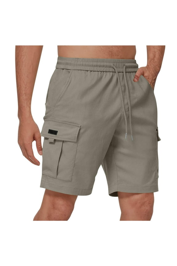 Mens Cotton Cargo Shorts- Casual Baggy Baggy Drawstring Mens Shorts Gray Size 3XL