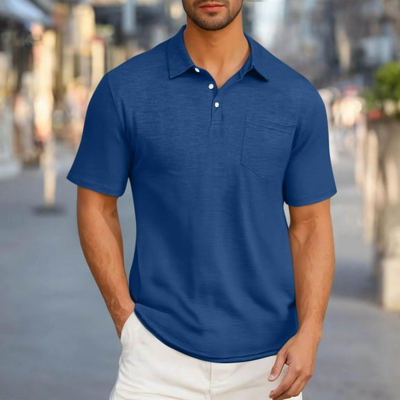 Tdoqot Mens Cotton Polo Shirts with Collar- Casual Short Sleeve Regular Fit Summer Shirts with Pocket Navy Size 3XL