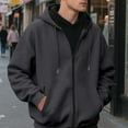 thumbnail image 1 of Tdoqot Mens Fleece Hoodie Zip Up- Casual Long Sleeve Fashion Loose Sweatshirt with Pockets Dark Gray Size XL, 1 of 8