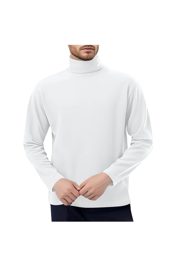 Mens Fleece Thermal Shirts- Casual Long Sleeve Turtleneck Warm Fall Winter Tops White Size XL