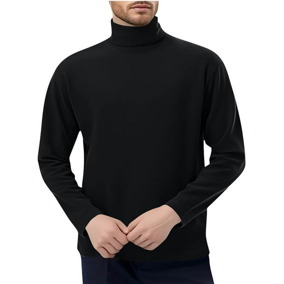 Tdoqot Mens Fleece Thermal Shirts- Casual Turtleneck Long Sleeve Warm Fall Winter Tops Black Size M