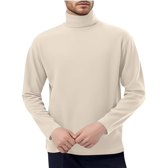 Tdoqot Mens Fleece Thermal Shirts- Long Sleeve Casual Turtleneck Warm Fall Winter Tops Beige Size 3XL