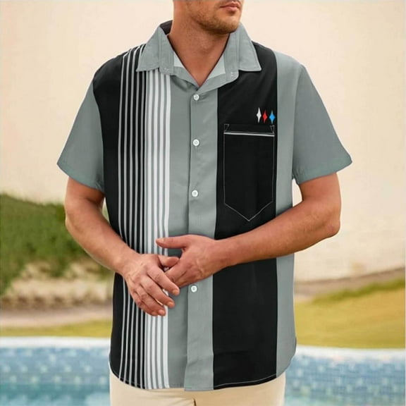 Tdoqot Mens Graphic Button Down Shirts- Casual Summer Short Sleeve Relaxed Fit Beach Resort Shirts Blue Size L