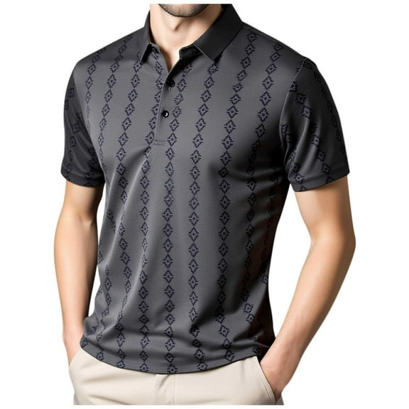 Tdoqot Mens Graphic Polo Shirts with Snaps- Classical Fashion Short Sleeve Casual Business Shirts Dark Gray Size M