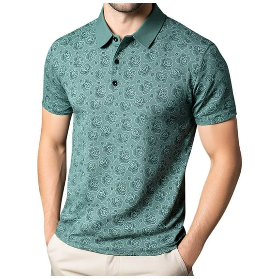 Tdoqot Mens Graphic Polo Shirts with Snaps- Short Sleeve Fashion Classical Casual Business Shirts Green Size XL