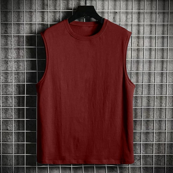 Tdoqot Mens Gym Tank Tops- Sleeveless Casual Soft Quick Dry Workout Shirts Wine Size M