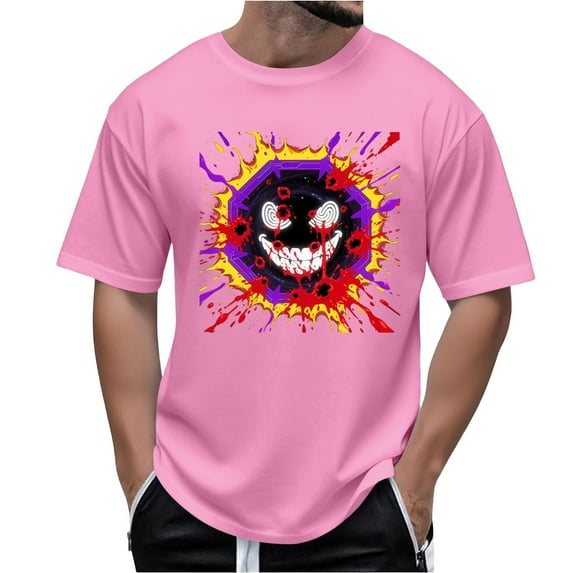 Tdoqot Mens Halloween Graphic T-shirt- Crewneck Funny Short Sleeve Ghost Tees Pink Size L