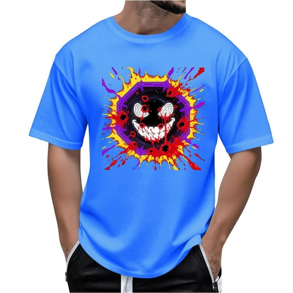 Tdoqot Mens Halloween Graphic T-shirt- Short Sleeve Crewneck Funny Ghost Tees Blue Size M