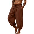 thumbnail image 1 of Tdoqot Mens Harem Pants with Pockets- Baggy Cotton Linen Elastic Waist Drawstring Casual Beach Pants Coffee Size 3XL, 1 of 9