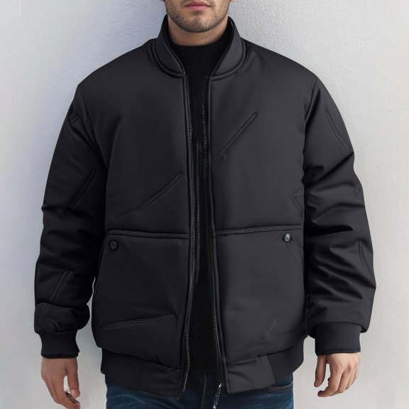 Tdoqot Mens Hoodless Winter Coats- Loose Fit Baseball Collar Casual Zip Up Varsity Quilted Jacket Black Size 5XL