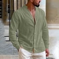 thumbnail image 1 of Tdoqot Mens Linen Shirts Long Sleeve- Button Down Summer Casual V-Neck Beach Shirts Army Green Size XL, 1 of 8
