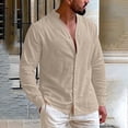 thumbnail image 1 of Tdoqot Mens Linen Shirts Long Sleeve- Button Down V-Neck Casual Summer Beach Shirts Khaki Size L, 1 of 9