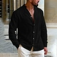thumbnail image 1 of Tdoqot Mens Linen Shirts Long Sleeve- Casual V-Neck Button Down Summer Beach Shirts Black Size 3XL, 1 of 9