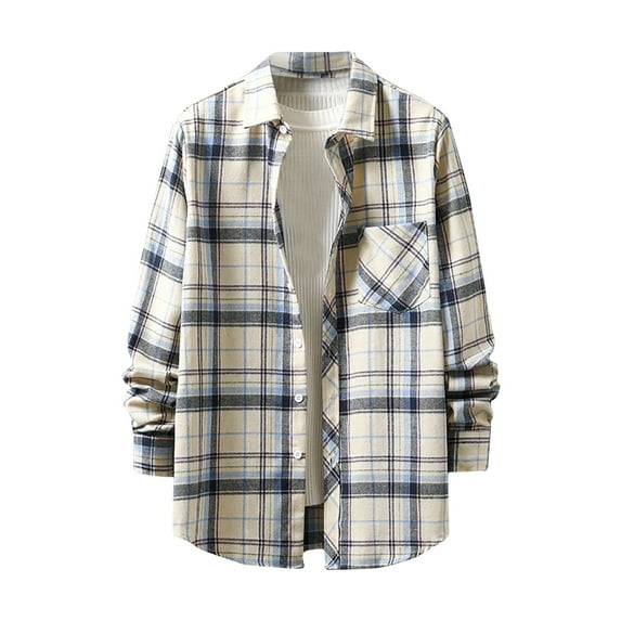 Tdoqot Mens Long Sleeve Shirts- Button down Casual Spring Flannel Shirt Khaki Size XXL