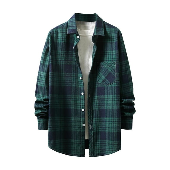 Tdoqot Mens Long Sleeve Shirts- Button down Spring Casual Flannel Shirt Green Size M