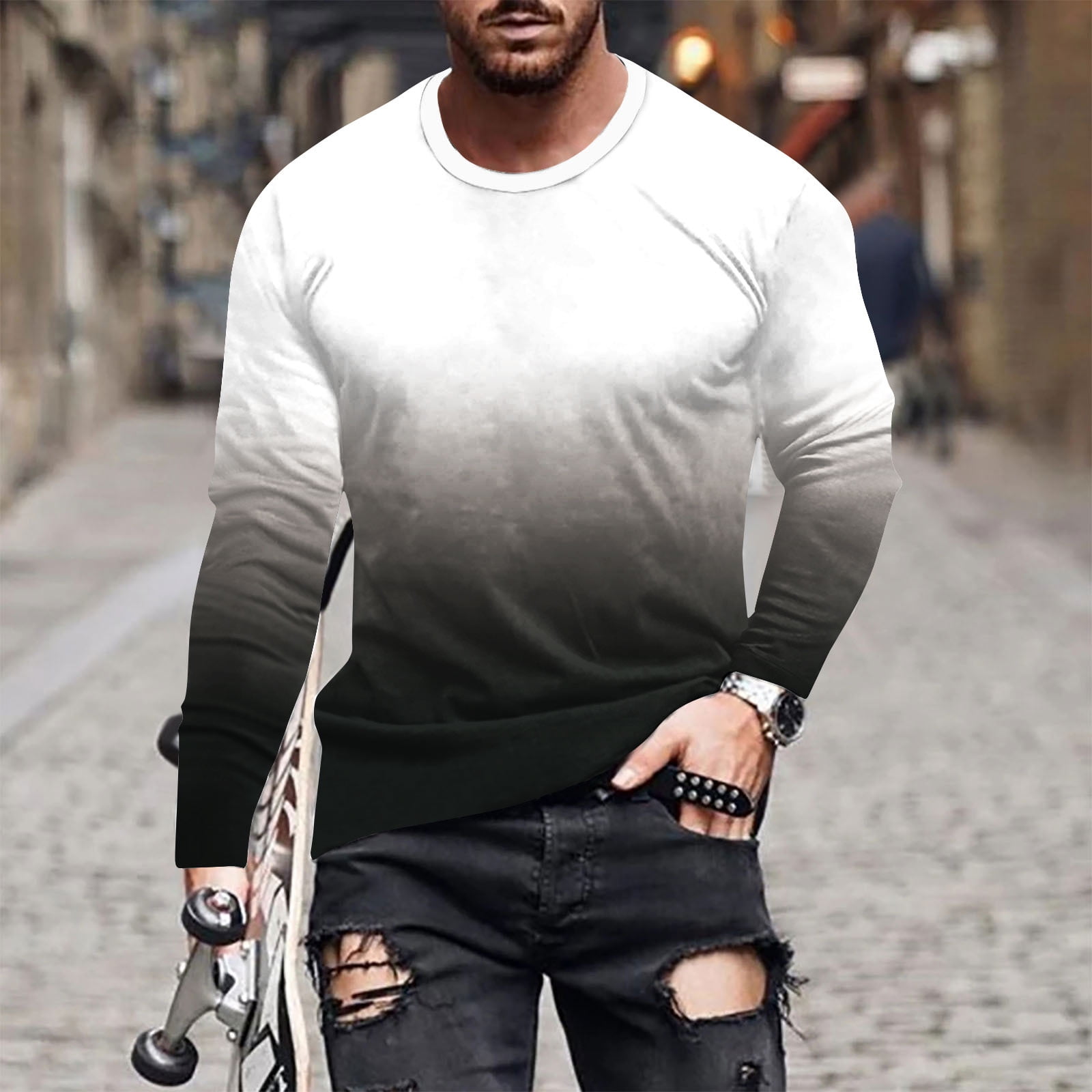 Men Autumn Long Sleeve Polo T-Shirts Casual Solid Color Tops