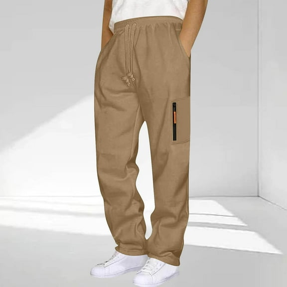 Tdoqot Mens Pants Casual Baggy Open Bottom With Pockets Mens Sweatpants Khaki Size XL
