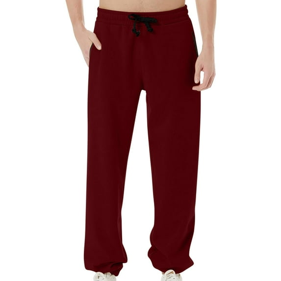 Tdoqot Mens Pants Casual Baggy Straight Leg With Pockets Mens Sweatpants Wine Size L