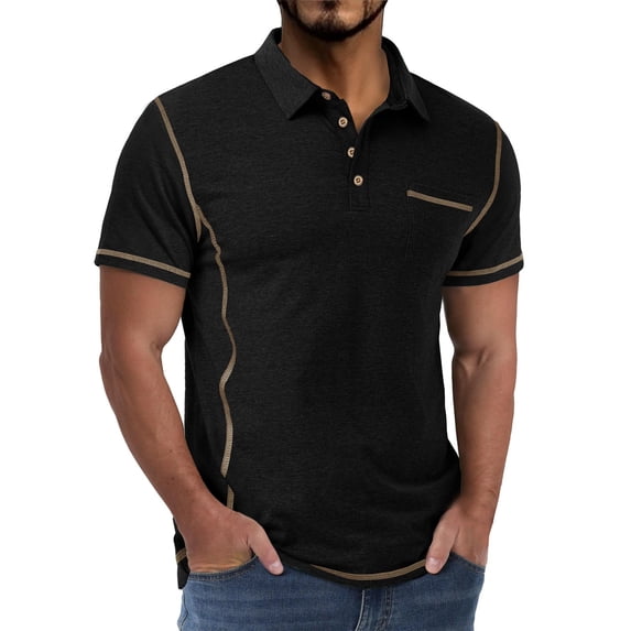 Tdoqot Mens Polo Shirts with Pocket- Short Sleeve Regular Fit Casual Fashion Summer Shirts Black Size 2XL
