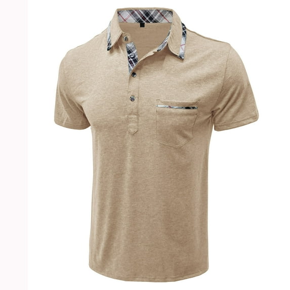 Tdoqot Mens Shirts- Casual Summer Short Sleeve Fashion with Pockets Polo Shirt Beige Size XL