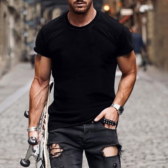 Tdoqot Mens Shirts- Short Sleeve Summer Casual Fashion T Shirt Black Size XXL