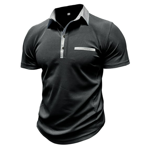 Tdoqot Mens Shirts- Summer Casual Fashion Short Sleeve Polo Shirt Black Size M