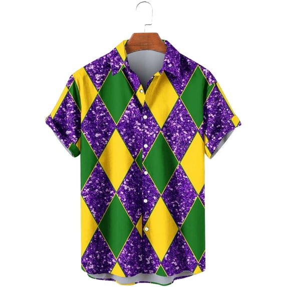 Tdoqot Mens Shirts- Summer Fashion Casual Short Sleeve Button Down Shirt Purple Size XL