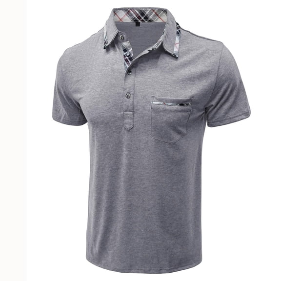 Tdoqot Mens Shirts- with Pockets Fashion Summer Short Sleeve Casual Polo Shirt Gray Size L